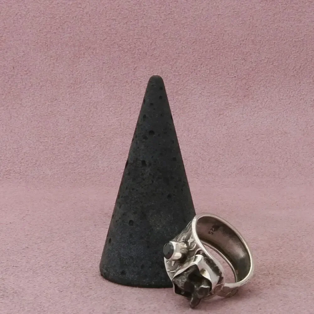 sterling silver vintage artisan crafted pyrite & black cz ring size 6.5